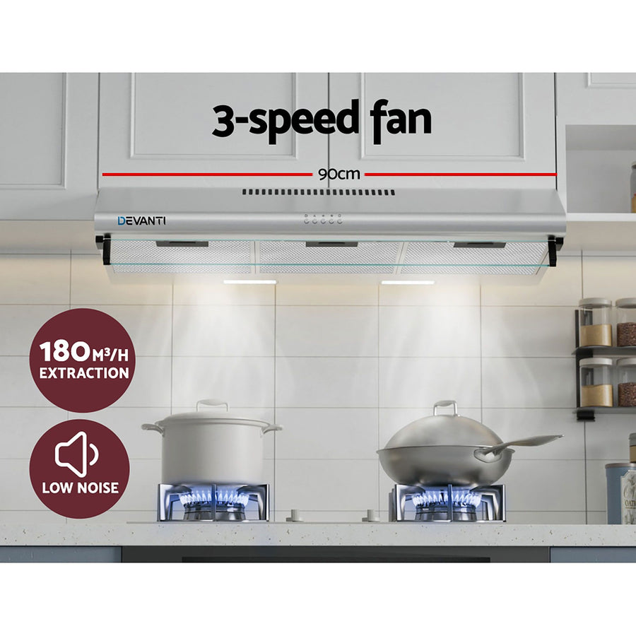 Devanti 900mm Range Hood 90cm Rangehood Stainless Steel, image 4