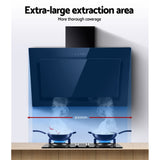 Devanti 900mm Range Hood 90cm Rangehood Glass Black - Side View