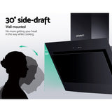Devanti 900mm Range Hood 90cm Rangehood Glass Black - Rear View