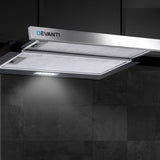 Devanti 60cm Slide-Out Stainless Steel Kitchen Canopy Range Hood - Black - Close-Up Angle