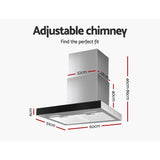 Devanti 600mm Range Hood 60cm Rangehood Glass Stainless Steel - Front View