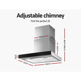 Devanti 600mm Range Hood 60cm Rangehood Glass Stainless Steel - Front View