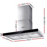 Devanti 900mm Range Hood 90cm Rangehood Glass Stainless Steel - Front View