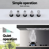 Devanti 520mm Range Hood 52cm Rangehood Stainless Steel - Low Angle