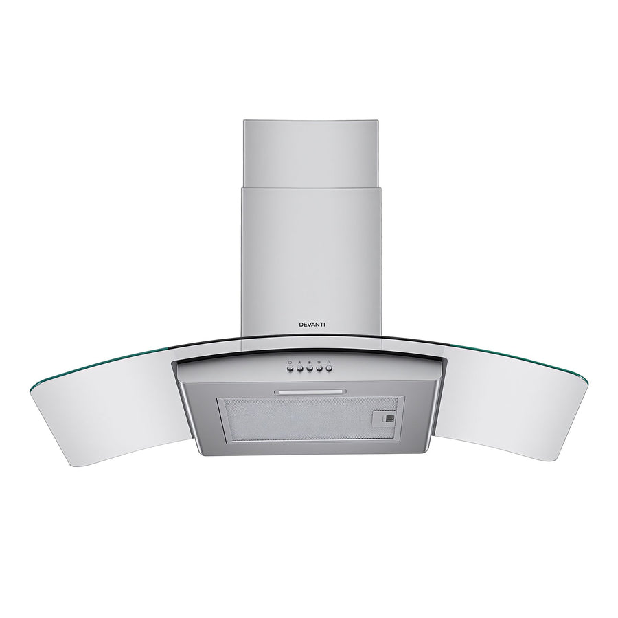 Devanti 90cm Range Hood Curved Glass Canopy Rangehood Kitchen Exhaust Fan