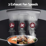 Devanti 90cm Range Hood Curved Glass Canopy Rangehood Kitchen Exhaust Fan - 45-Degree Angle
