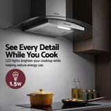 Devanti 90cm Range Hood Curved Glass Canopy Rangehood Kitchen Exhaust Fan - Rear View