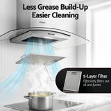 Devanti 90cm Range Hood Curved Glass Canopy Rangehood Kitchen Exhaust Fan - Close-Up Angle