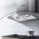 Devanti 900mm Range Hood 90cm Rangehood Glass Canopy - Close-Up Angle
