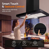 Devanti 90cm Island Rangehood Ceiling-Mounted 3-Speed Touch Control LED Black - Top-Down View
