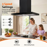 Devanti 90cm Island Rangehood Ceiling-Mounted 3-Speed Touch Control LED Black - 45-Degree Angle
