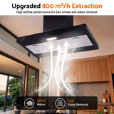 Devanti 90cm Island Rangehood Ceiling-Mounted 3-Speed Touch Control LED Black - Rear View