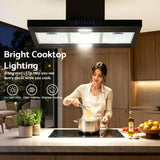 Devanti 90cm Island Rangehood Ceiling-Mounted 3-Speed Touch Control LED Black - Low Angle
