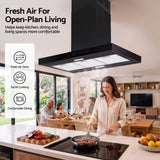 Devanti 90cm Island Rangehood Ceiling-Mounted 3-Speed Touch Control LED Black - Extra Image