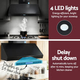 Devanti 1200mm Commercial BBQ Range Hood Dual Motor W/ Remote Control Black - Close-Up Angle