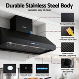 Devanti 1200mm Commercial BBQ Range Hood Dual Motor W/ Remote Control Black - Low Angle