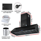 Devanti 1500mm Commercial BBQ Range Hood Dual Motor W/ Remote Control Black - Side View