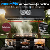 Devanti 1500mm Commercial BBQ Range Hood Dual Motor W/ Remote Control Black - 45-Degree Angle