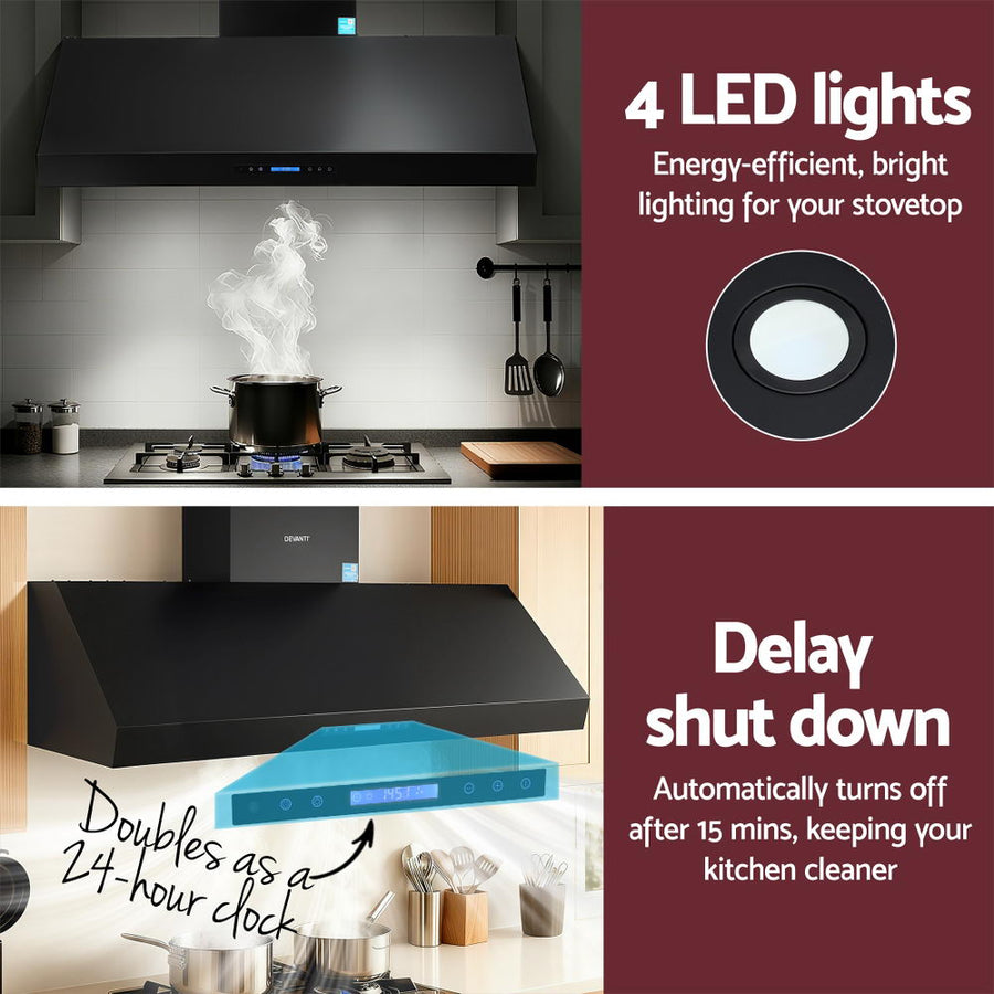 Devanti 1500mm Commercial BBQ Range Hood Dual Motor W/ Remote Control Black