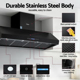 Devanti 1500mm Commercial BBQ Range Hood Dual Motor W/ Remote Control Black - Low Angle