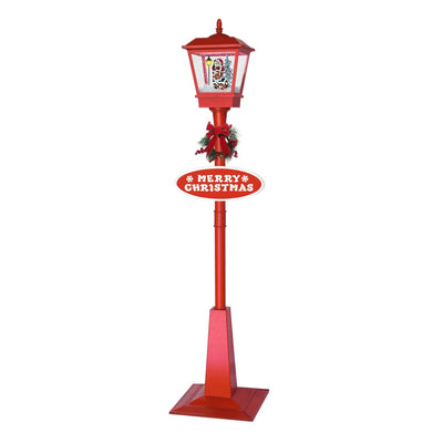 Christabelle Christmas Lamp Post with Snow, Lights & Music- Red with Santa 180cm