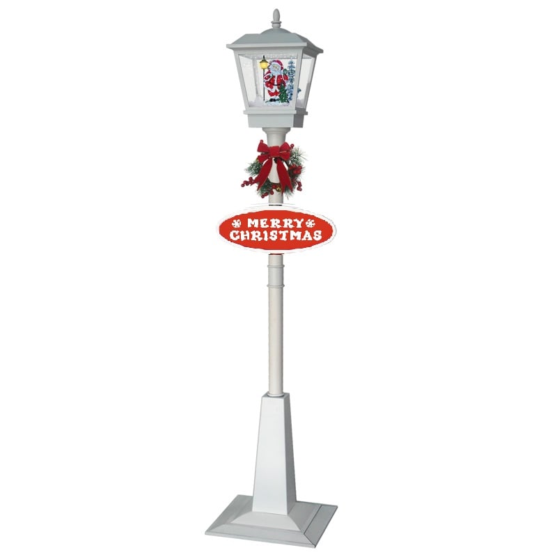 Christabelle Christmas Lamp Post with Snow, Lights & Music- White with Santa 180cm