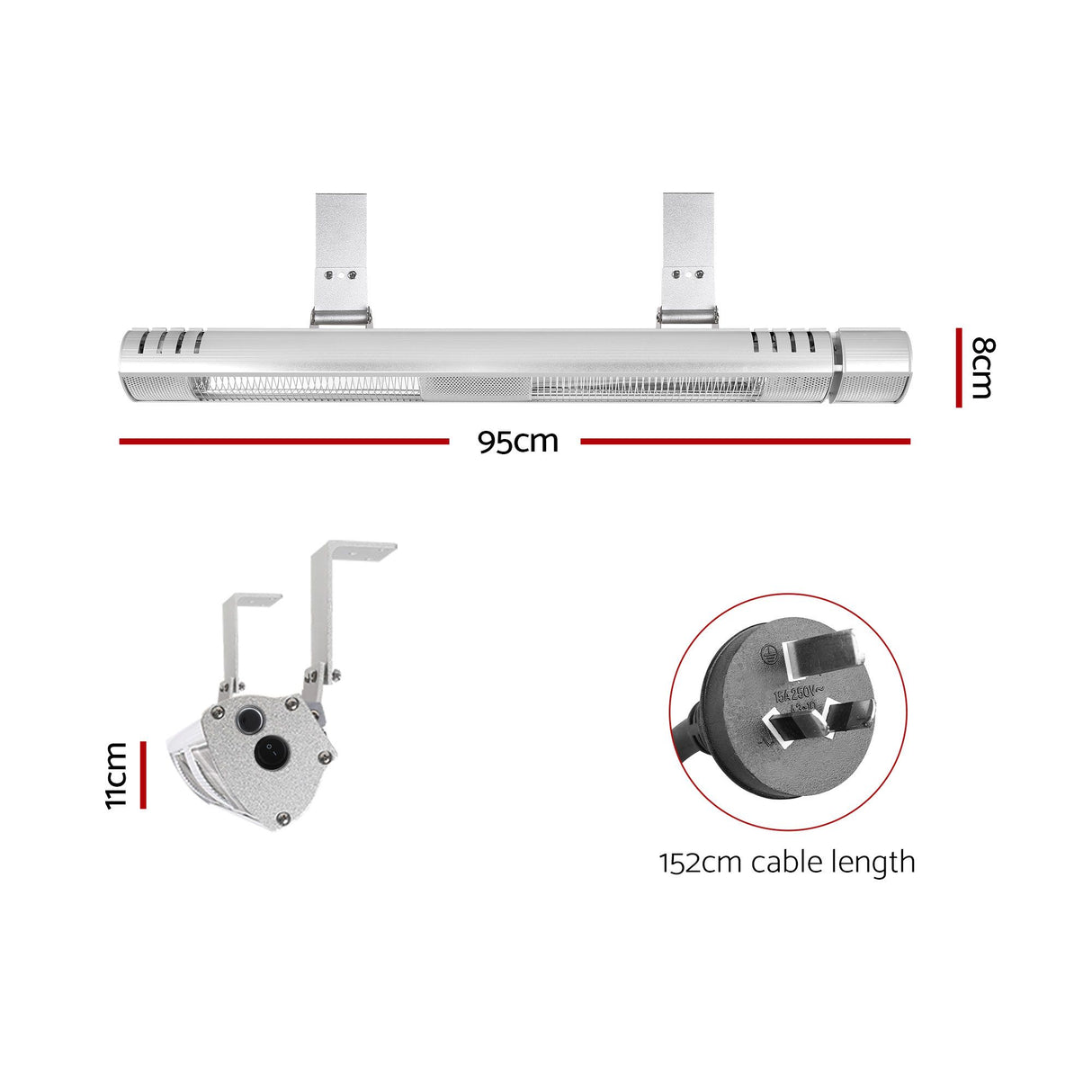 Devanti 2PCS Electric Strip Heater Radiant Infrared Heaters Remote Control 3000W