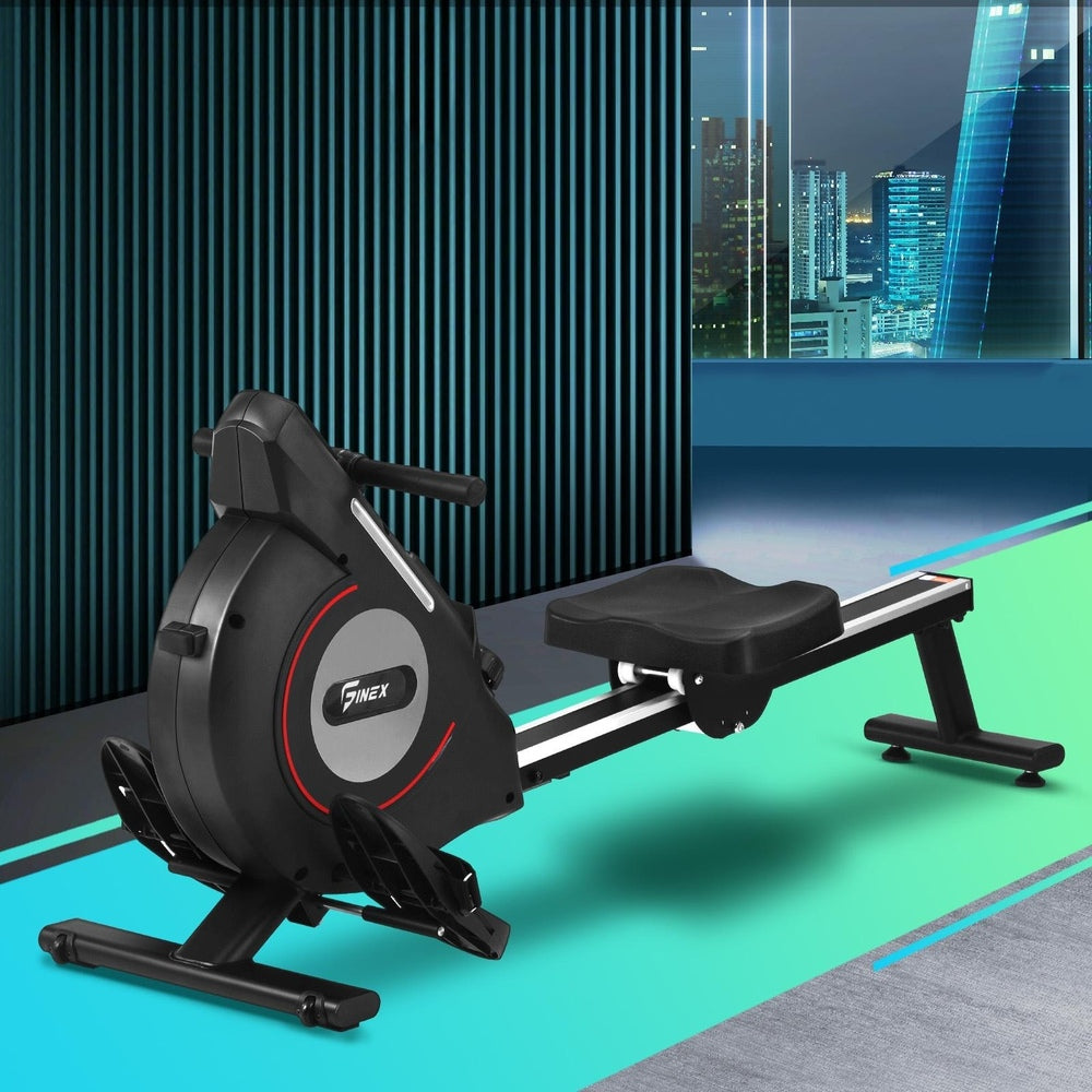 Finex Rowing Machine Rower Magnetic Resistance Exercise Fitness Black
