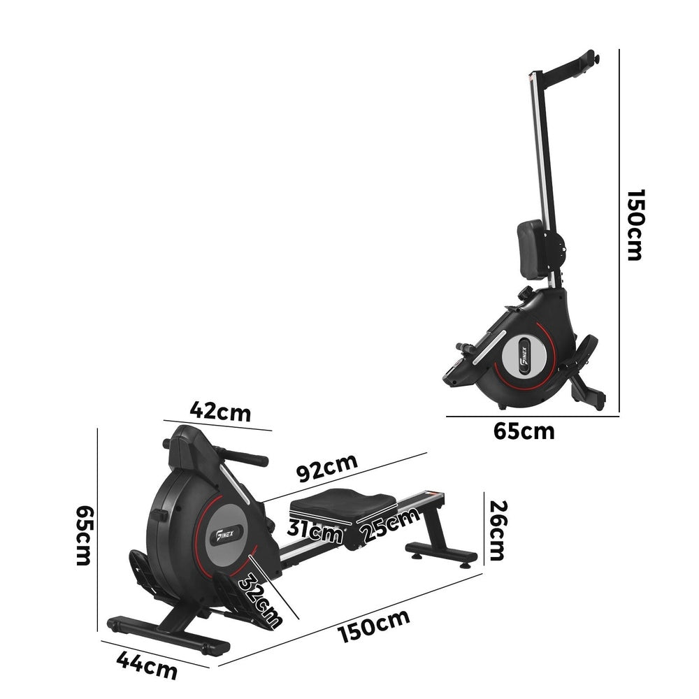 Finex Rowing Machine Rower Magnetic Resistance Exercise Fitness Black