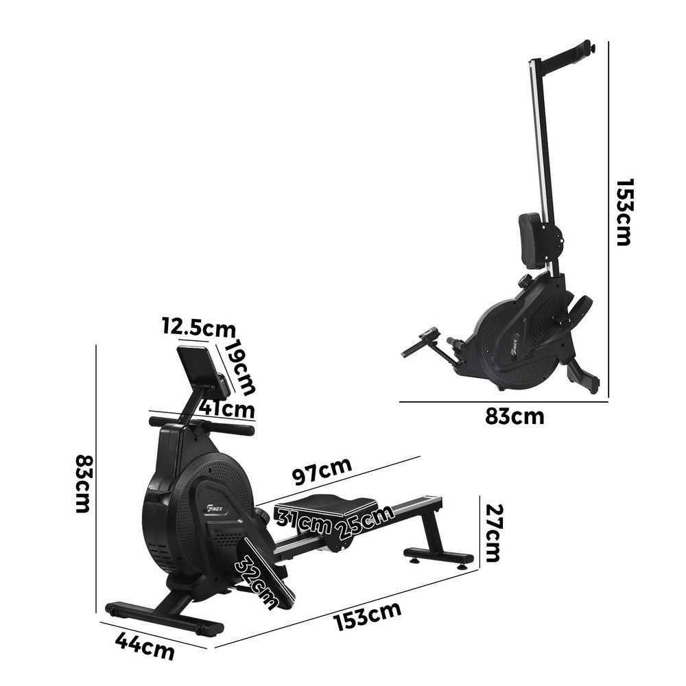 Finex Rowing Machine Rower Magnetic Resistance Black