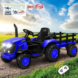 Mazam XL Kids Ride On Tractor 12V with Trailer Remote Blue - Front View