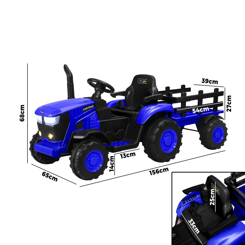 Mazam XL Kids Ride On Tractor 12V with Trailer Remote Blue