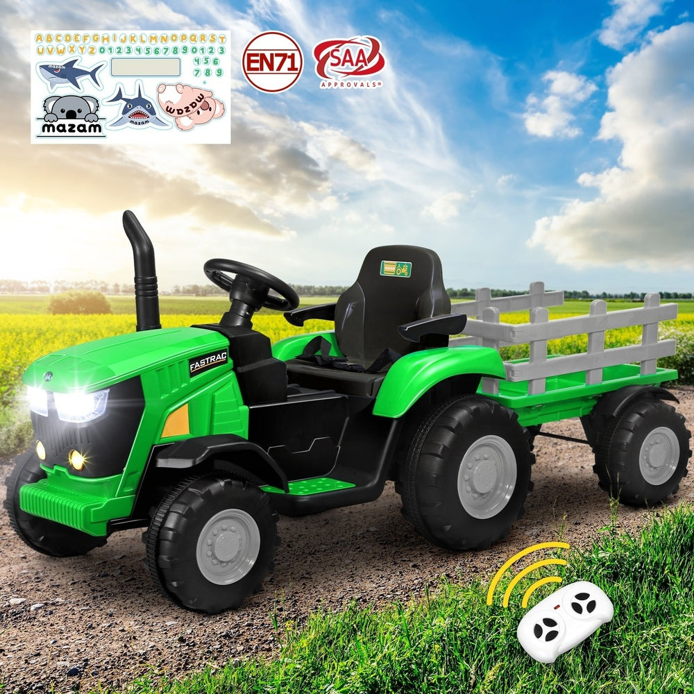 Mazam XL Kids Ride On Tractor 12V with Trailer Remote Green