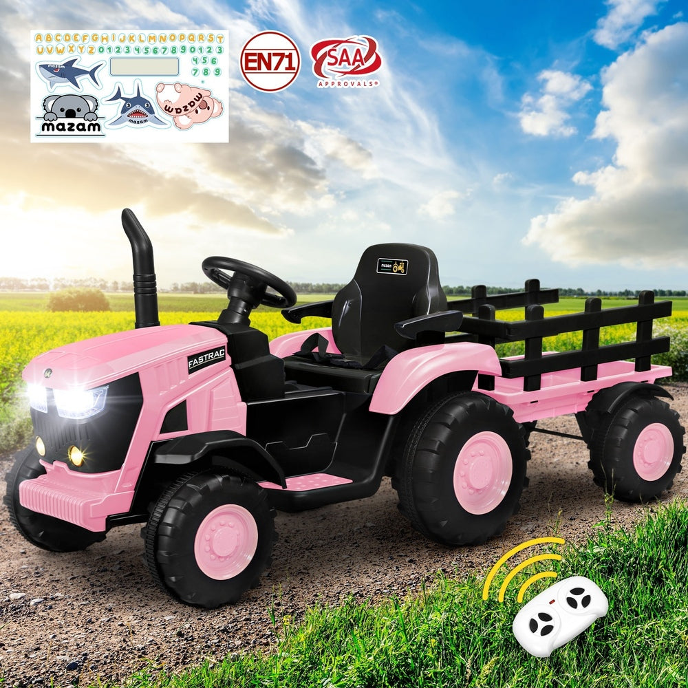 Mazam XL Kids Ride On Tractor 12V with Trailer Remote Pink