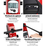 Everfit foldable rowing machine with elastic rope resistance and LCD, steel glide rail