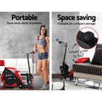 Everfit foldable rowing machine with elastic rope resistance and LCD, folded for storage