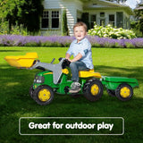 John Deere Rolly Kids RT023110 Ride on Tractor with Trailer & Loader - 45-Degree Angle