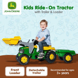 John Deere Rolly Kids RT023110 Ride on Tractor with Trailer & Loader - Close-Up Angle