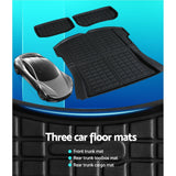 3-Piece Custom Fit Rubber Mat Set for Tesla Model 3 (2021-2022) - Front and Rear Trunk Protection