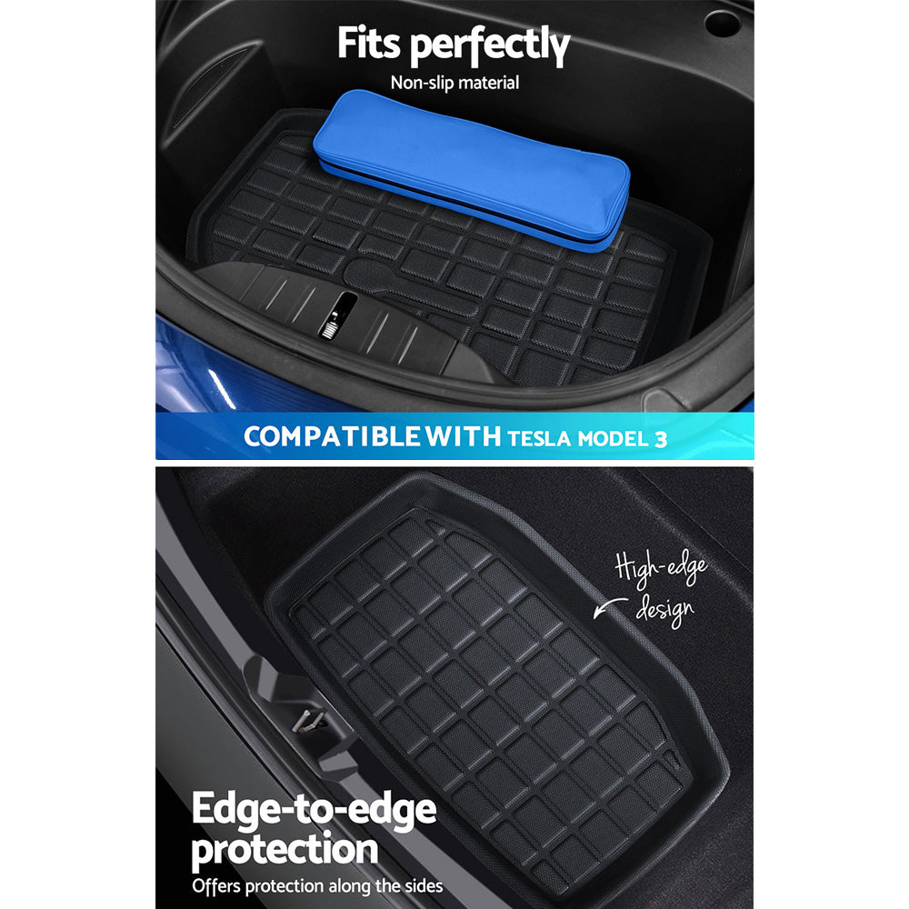 3-Piece Custom Fit Rubber Mat Set for Tesla Model 3 (2021-2022) - Front and Rear Trunk Protection