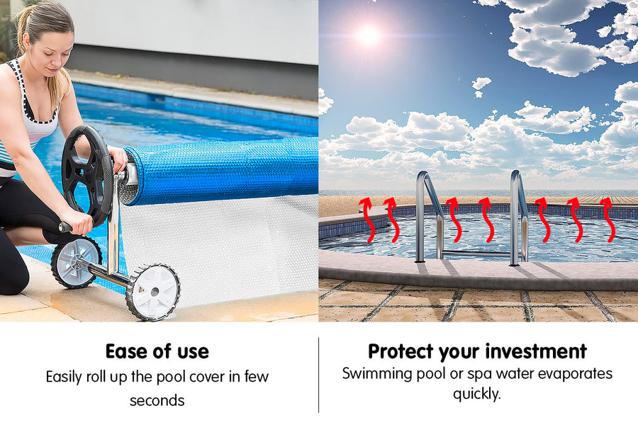 400micron Swimming Pool Roller Cover Combo - Silver/Blue - 6.5m x 3m