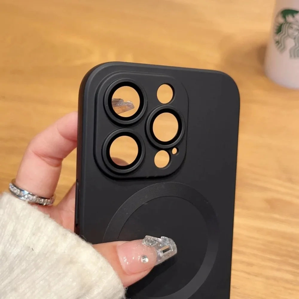 Luxury Magnetic Wireless Charging Matte Case For iPhone 16 15 14 Plus 13 12 11 Pro Max For Magsafe Camera Lens Protector Cover