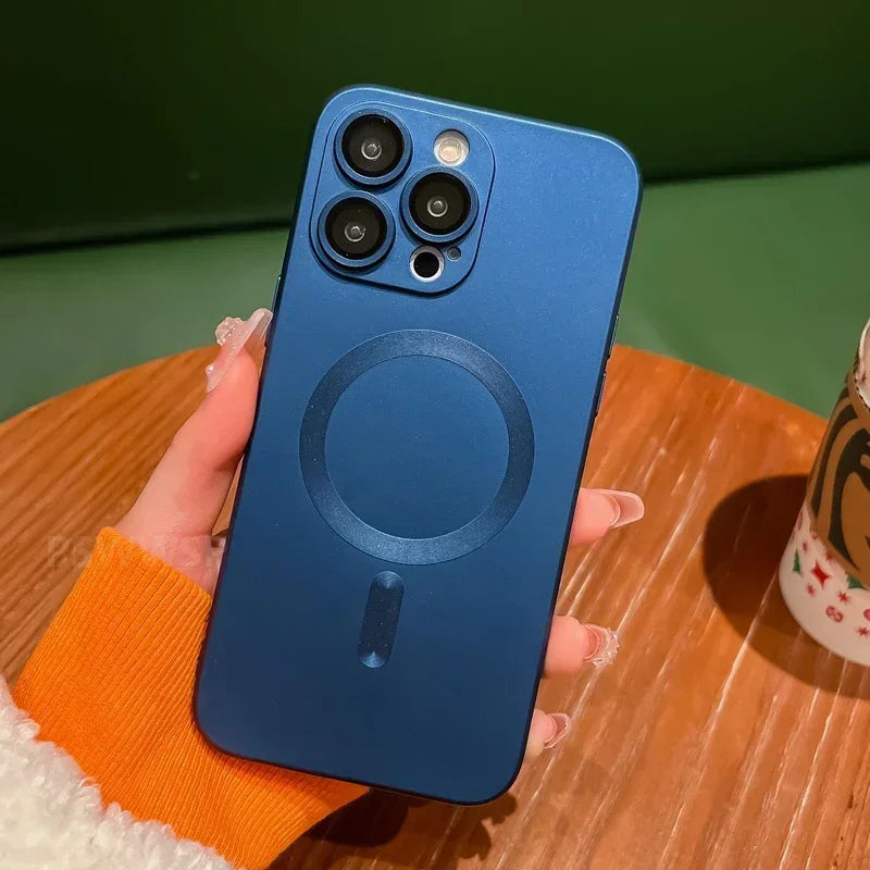 Luxury Magnetic Wireless Charging Matte Case For iPhone 16 15 14 Plus 13 12 11 Pro Max For Magsafe Camera Lens Protector Cover