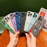 Luxury Magnetic Wireless Charging Matte Case For iPhone 16 15 14 Plus 13 12 11 Pro Max For Magsafe Camera Lens Protector Cover - Rear View