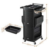 Embellir Salon Trolley 2 Lockable Doors 6 Tier Trays Mobile Hair Cart Black - Front View