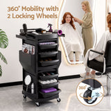 Embellir Salon Trolley 2 Lockable Doors 6 Tier Trays Mobile Hair Cart Black - Top-Down View