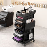 Embellir Salon Trolley 2 Lockable Doors 6 Tier Trays Mobile Hair Cart Black - Rear View