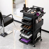 Embellir Salon Trolley 2 Lockable Doors 6 Tier Trays Mobile Hair Cart Black - Low Angle