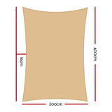Instahut Shade Sail 2x4m Rectangle 280GSM 98% Sand Shade Cloth - Front View