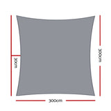 Instahut Shade Sail 3x3m Square 280GSM 98% Grey Shade Cloth - Front View
